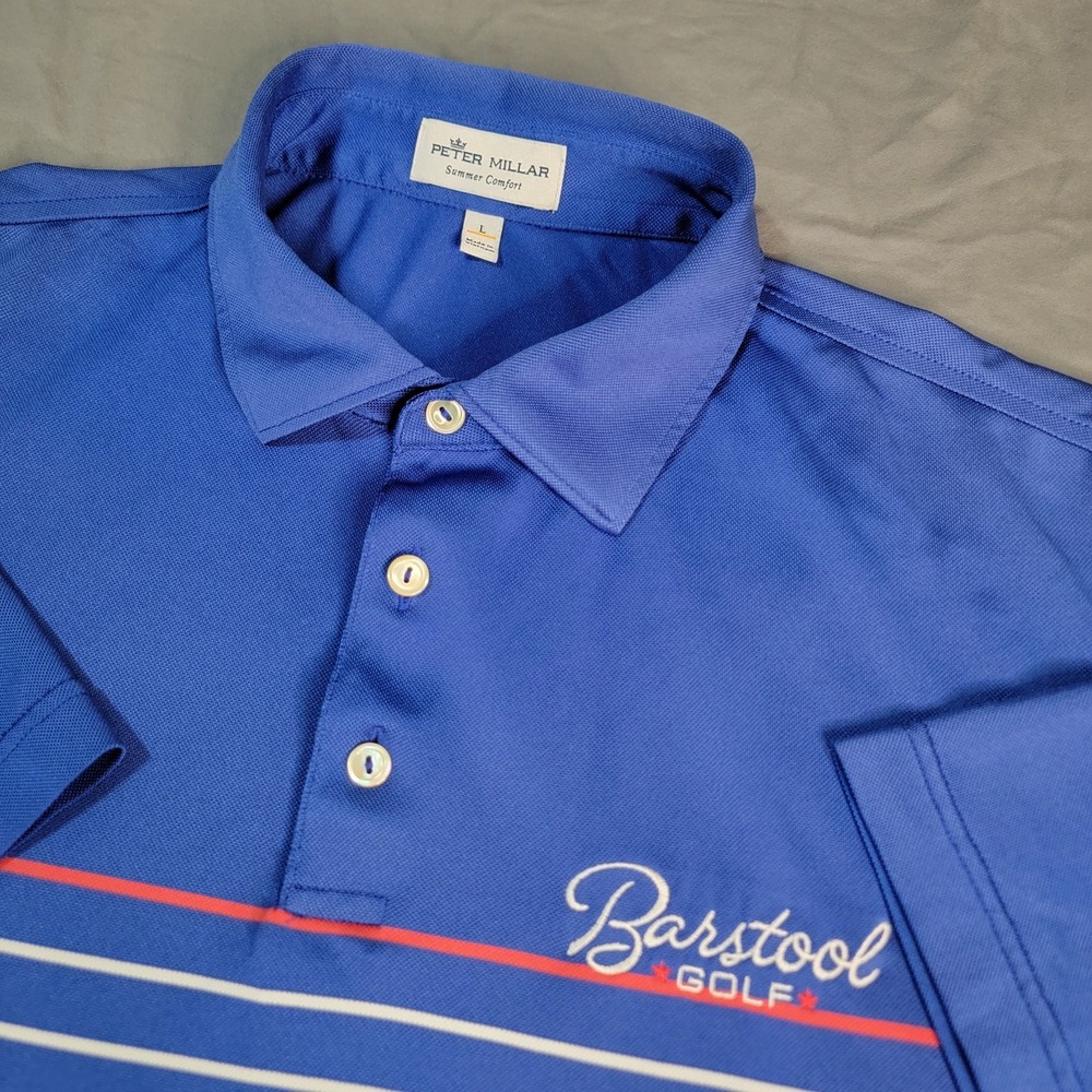 Peter Millar Summer Comfort Shirt Men's XL Blue Striped Barstool Sports Polo SS